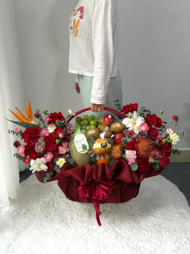 紅色大型花果禮籃