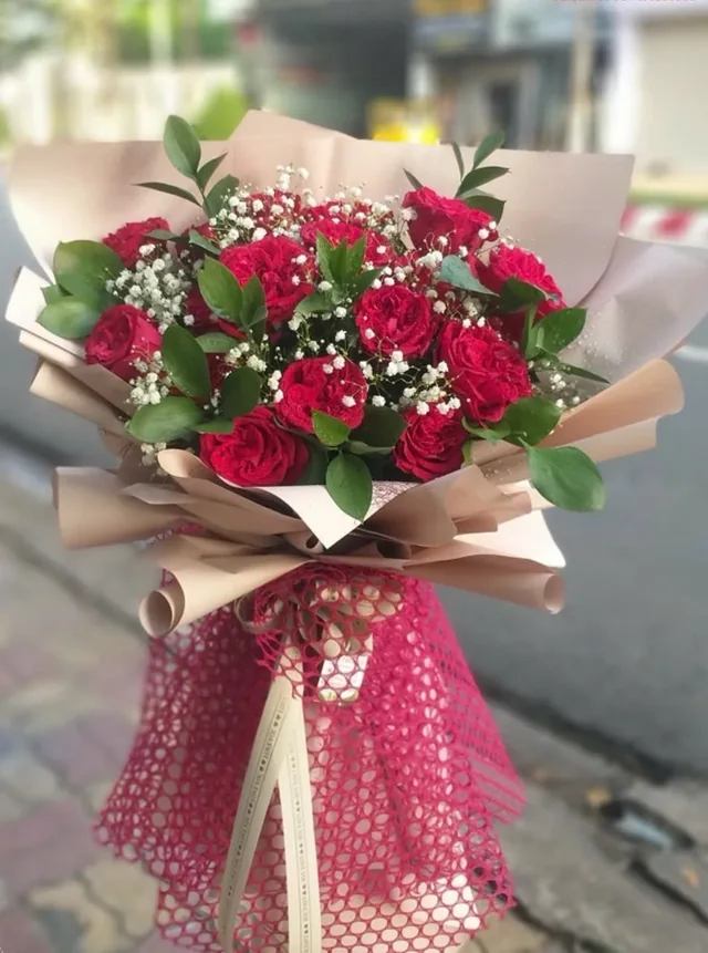 紅玫瑰・米色與紅色網紗